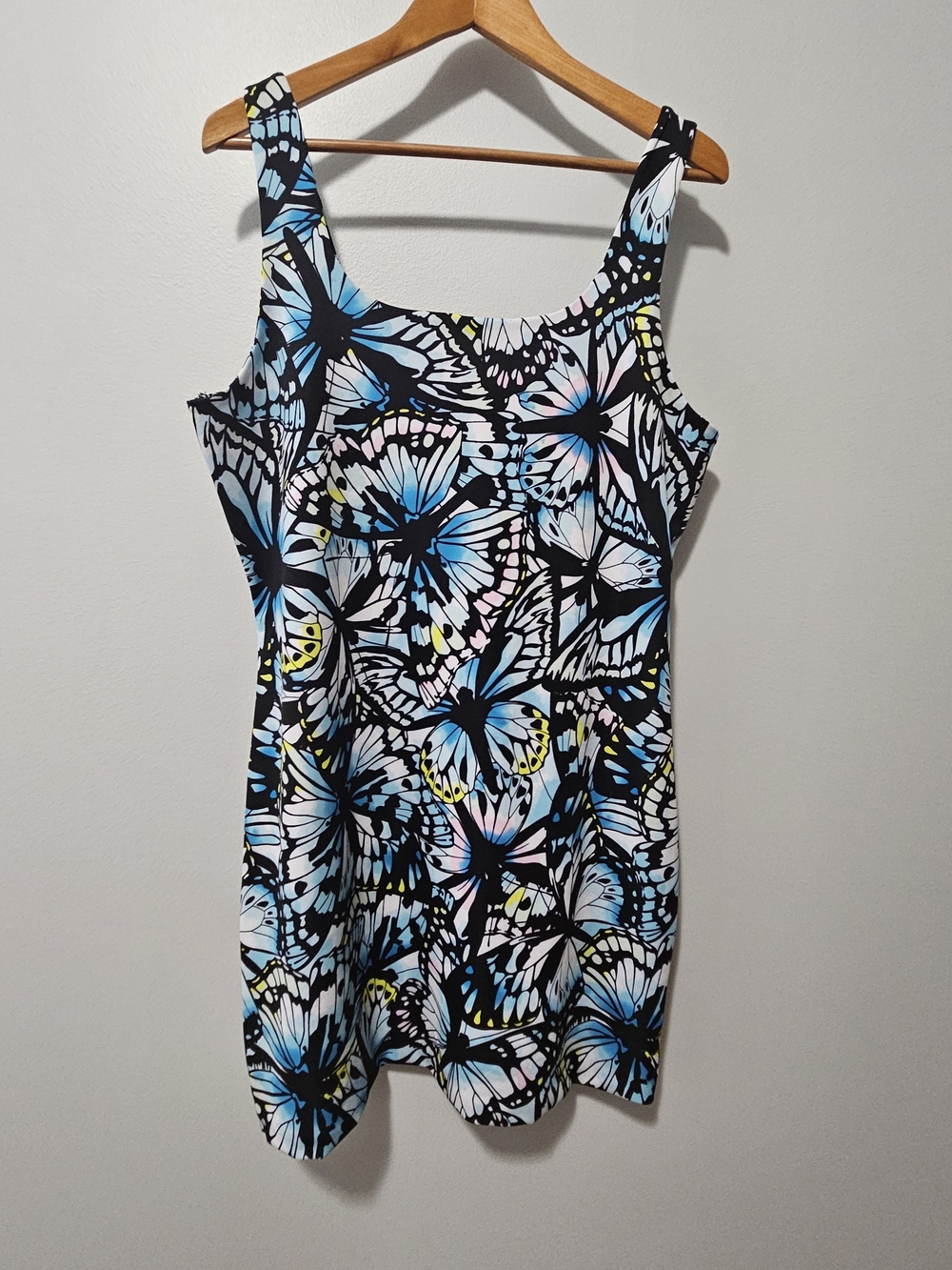 No Boundaries Black Butterfly Midi Dress with Blue, Pink & Yellow Accents
